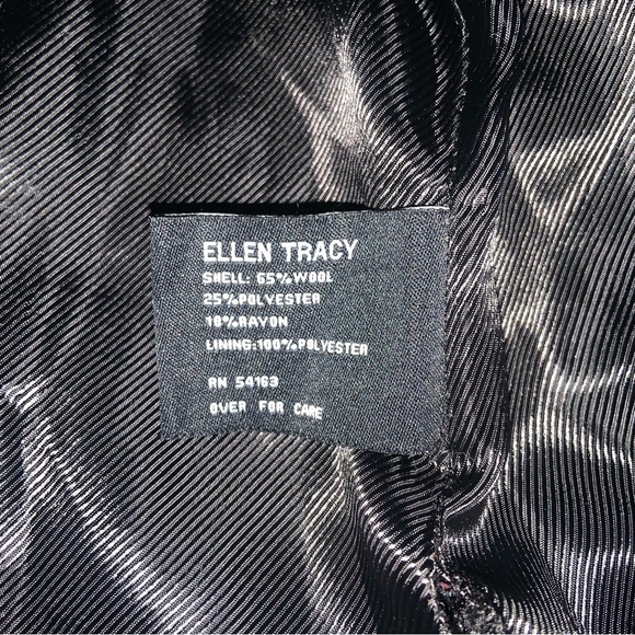 Ellen Tracy Wool Blend Black Trench Long Coat Single Breasted | Size 10 - Picture 13 of 17